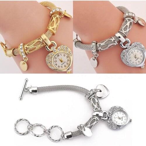 Fashion Womens Love Heart Bracelet Watch Charm Band Analog Quartz Wrist Watch Ladies Dress Watches Gift Luxury