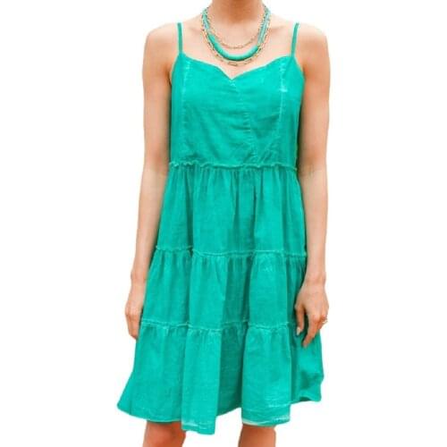 Womens 2021 summer new sweet spaghetti-strap emerald dress European and American Foreign trade summer dress