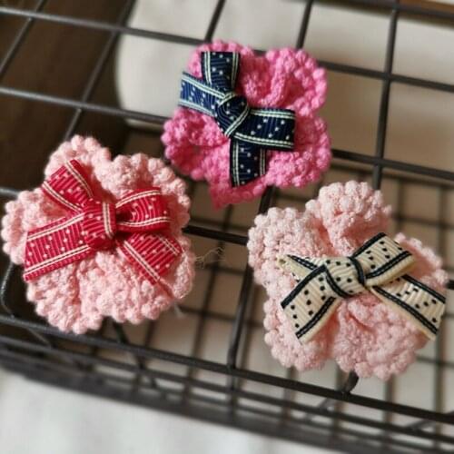 10PCS Childrens Headwear Clothing Accessories 4.5cm Pink Water Soluble Cotton Bow Flowers Appliques Decorative Sew On Patches