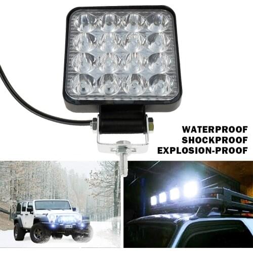 2Pcs 16 LED Work Light Flood Beam Bar IP67 6500K Flood Spot Lights Car SUV ATV Truck Off-Road Driving Fog Lamps