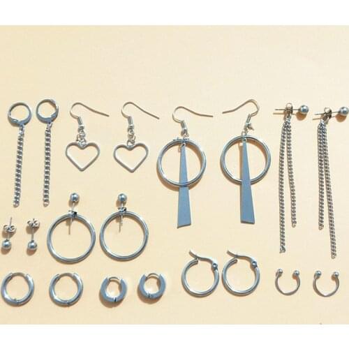20pcs/set Stainless steel Chain Stud Earrings for Women and men Piercing Korea kpop Punk Tassel Earrings
