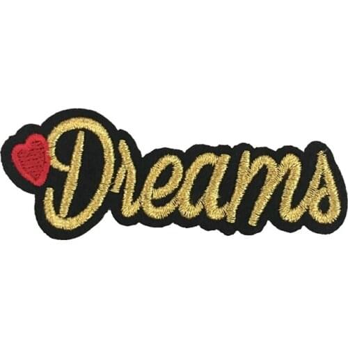 20Pcs/lot Gold Embroidered Dreams Sew Iron on Patches for Clothes Small Letters Embroidery Applique DIY Decoration Patch Badge