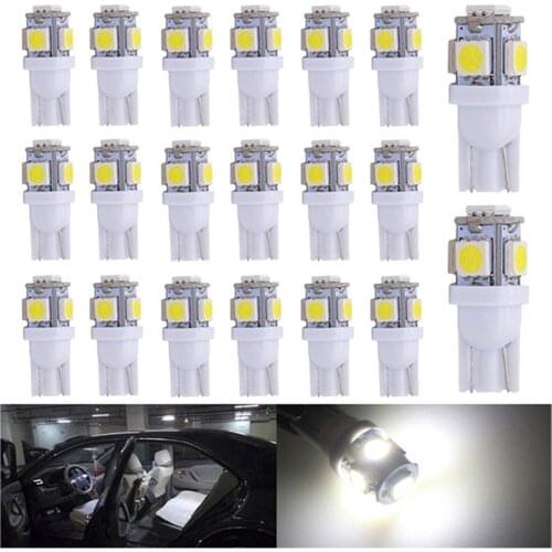 20Pcs W5W 194 168 2825 Bulbs White DC 12V Wedge Lamp Turn Signal Light Car Interior Lamp Led T10 W5W 5SMD 5050 Led Car Light
