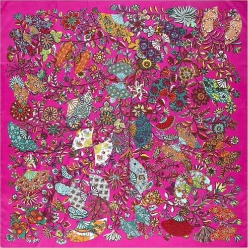 2020 Twill Silk Scarf Women Flowers Print Square Scarves Large Bandana Luxury Kerchief Hijab Scarf Female Foulards 130CM*130CM