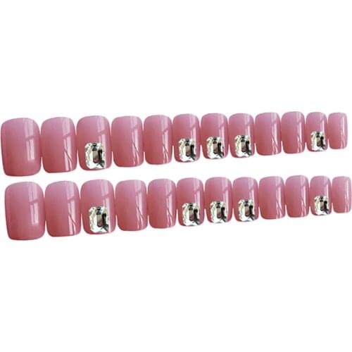 24 Pack Full Cover Nails Artificial False Nail Tips With Bling Rhinestone Decor