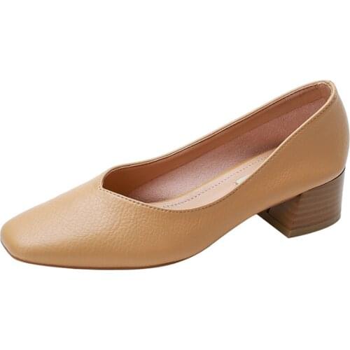 2021 New Spring Autumn Summer Winter square toe mid-heel womens leather shoes