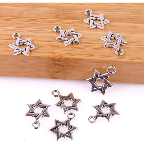 30pcs 12*17mm Antique Silver Plated David Star Charms Pendants for Bracelet Jewelry Making DIY Handmade 23538