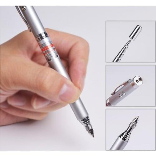 4 in 1 Telescopic Teaching Tools Ball Pen RED Laser PowerPoint Pointer Pen Ballpoint Pen Small Flashlight Best Gift for Teacher