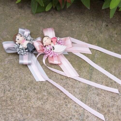 5pcs/lot Lovely the new wedding flower groom boutonnieres best man groomsman pink brooch corsage bridemaid wrist flower