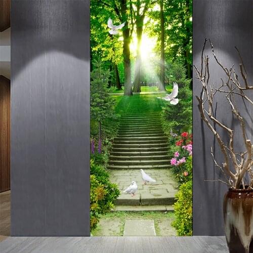 7 Style Green And Fresh Sorest Path DIY Door Sticker Home Decoration Wall Stickers Porch Art Mural Peel & Stick Vinly Wallpaper