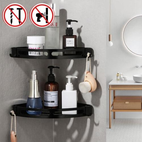 Aluminum Bathroom Shelves Wall Suction Toilet Storage Black Shower Corner Frame Shampoo Holder Soap Storage Shelf Bанная Kомната