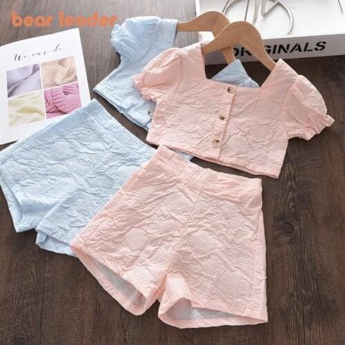 Bear Leader Baby Girls Fashion Clothing Sets Kids Girl T-Shirt And Shorts Outfits Chidlren Pleated Clothes Square Collar Costume