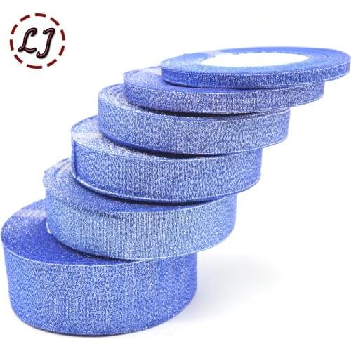 Brand high quality 6mm/10mm/15mm/20mm/25mm/40mm blue Glitter ribbon for wedding craft bow gift decoration Wrapping Riband DIY