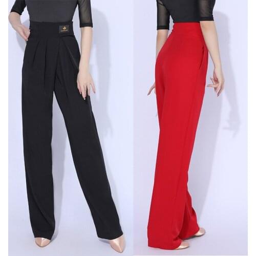 Latin Dance Pants Red/Black Tango Dancing Performance Costume ChaCha Practice Wear Female High Waist Straight Trousers VDB4116