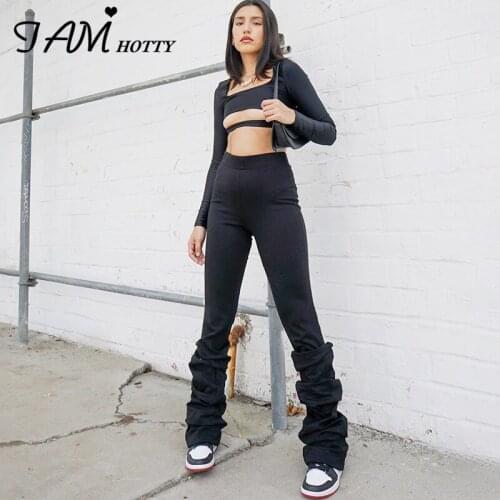 Casual Black Basic Stacked Sweatpants Women Gothic Vintage Baggy Soft Sports Joggers Trousers Streetwear Pants Female Iamhotty