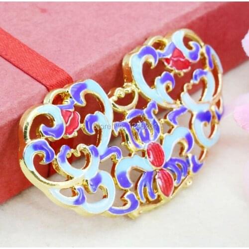 5PCS High Quality Lucky Flower Crafts Clothing Fitting Gem Cloisonne DIY Beads Pendant Girl Jewelry Making Design Copper 24*55mm