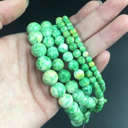 Natural Stone Green Yellow Jaspers Rain Flower Round Loose Beads For DIY Jewelry Making Bracelet Accessories 15'' 4 6 8 10 12mm