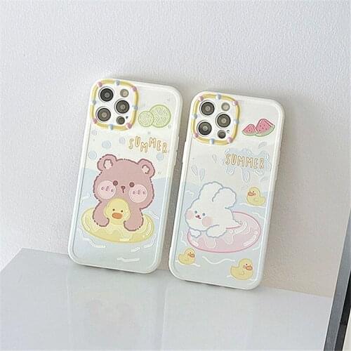 Retro Chocolate bear Watermelon Rabbit Swim ring Phone Case For iPhone 11 12 Pro Max Xs Max XR Xs 7 8 Plus 7Plus case Cute Cover