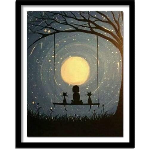 DIY Girl cat moon 5D diamond square diamond painting cross stitch home decor diamond embroidery crafts wall painting