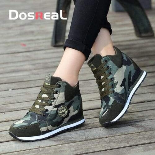 Dosreal Women Flats Shoes Height Increasing Flats Shoes For Females Fashion Shoes Ladies Camouflage Style Casual Shoes