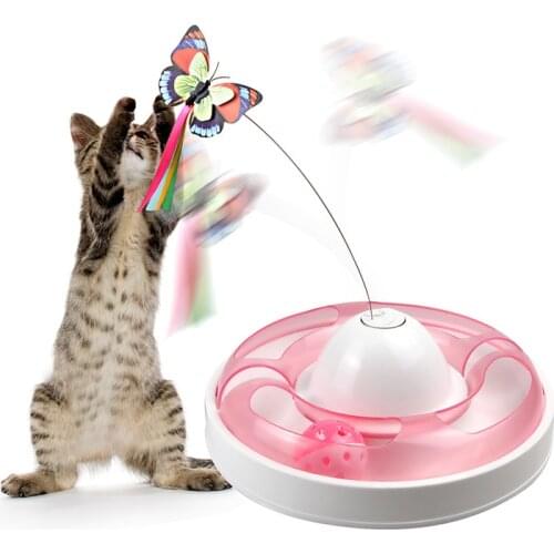 Interactive Cat Toys For Indoor Cats Electronic Rotating Butterfly Toy With Roller Tracks Ball Kitten Toy Automatic