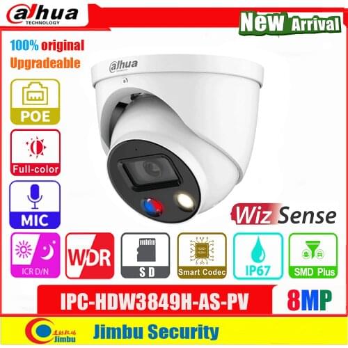 Dahua WizSense 8MP IP Camera POE IPC-HDW3849H-AS-PV Full Color H.265 built-in Mic audio in/out alarm in/out IR30m WDR SD slot