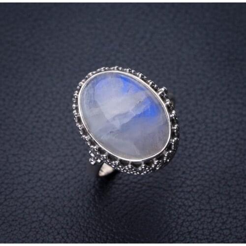 StarGems Natural Rainbow Moonstone Handmade 925 Sterling Silver Ring 8 E3000