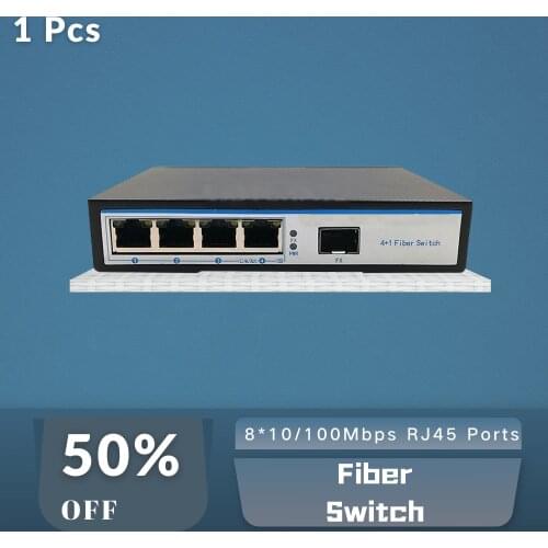 10/100Mbps Fast Ethernet Network Switcher 4Ports POE 1Port Uplink SM 20KM Fiber Switch RJ45 Lan Hub High Performance EU Plug