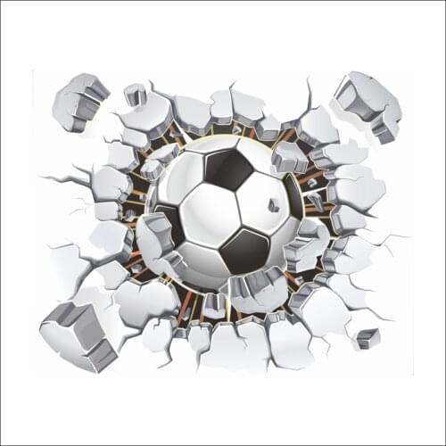 Creative flying football Broken wall sticker window view home decor decals for boys room living room sports stickers decorations