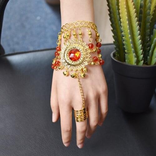 Ethnic Jewelry Set Necklace Bangle Ring Earrings Women Dance Accessories Forehead Decorations Gold Chain Bracelet Ancient Style