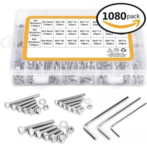 Hot Sale 1080PCS M2M3M4 Stainless Steel Hex Screw Nut Gasket Wrench Set 304 Hex Socket Cup Head Screw Set Repair Tools