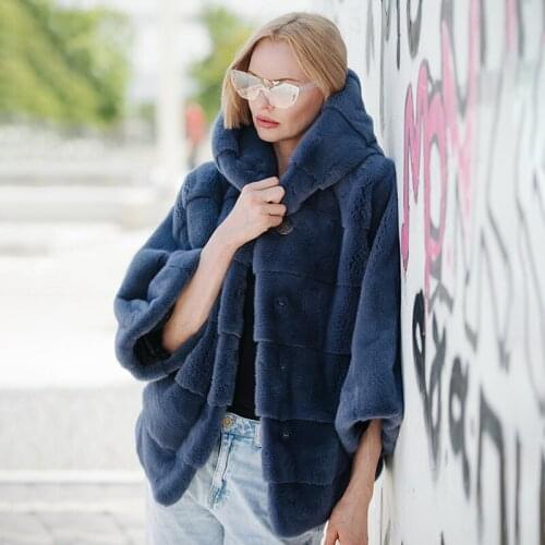 FURSARCAR 202 New Fashion Leisure Genuine Natural Mink Fur Coat With Big Hood And Bat Sleeves Female Winter Warm Outerwear Cloak