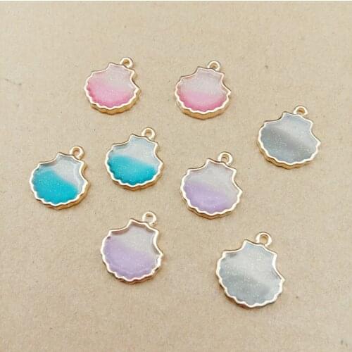 Wholesale 100pcs/Lot 18*15MM DIy Jewelry Findings Gitter Enamel Bling Alloy Sea Shell Pendant Charms Ornament Accessories