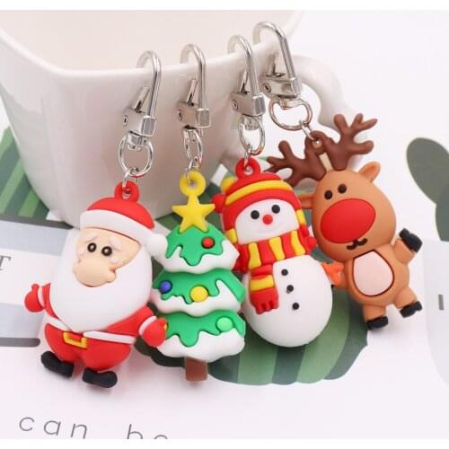 Wholesale New Christmas Cartoon PVC Plastic Soft Rubber Christmas Keychain Pendant Promotional Gift American Christmas Pendant