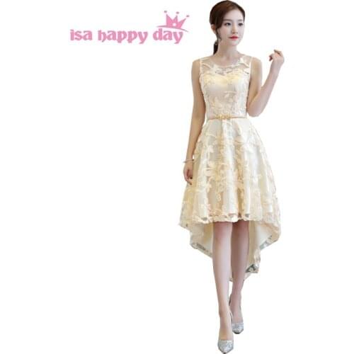 Champagne colored teen dress formal o neck high low tea party short pretty special occasion homecoming dresses under 100 H4253
