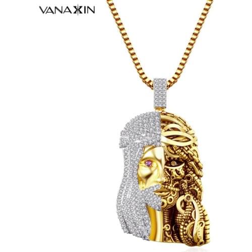 VANAXIN Jesus Pendants & Necklaces For Men Big Hip Hop AAA CZ Jewelry Gold/Silver Color Fill High Quality Necklaces Box Gift