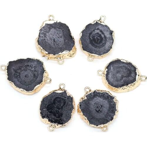 Natural Stone Quartz Double Hole Pendants Connector Agates Druzy Charms Pendant For Handmade DIY Earring Necklace Jewelry Making