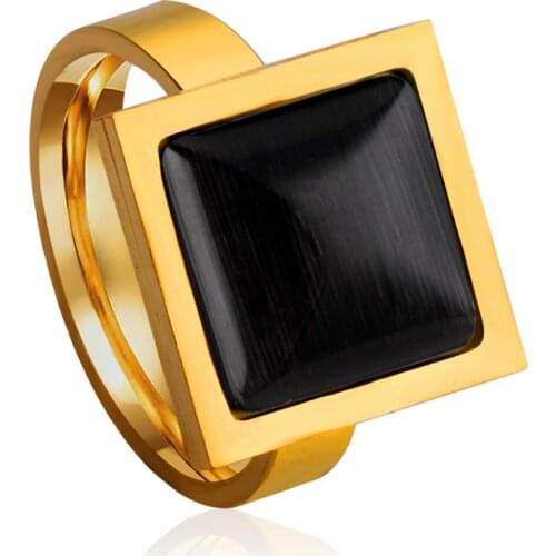 LUXUKISSKIDS Stainless Steel 2020 Gold Color Rings Set For Women Men Couple Black Opals Stone Girls Ring Jewelry Ringen Wedding