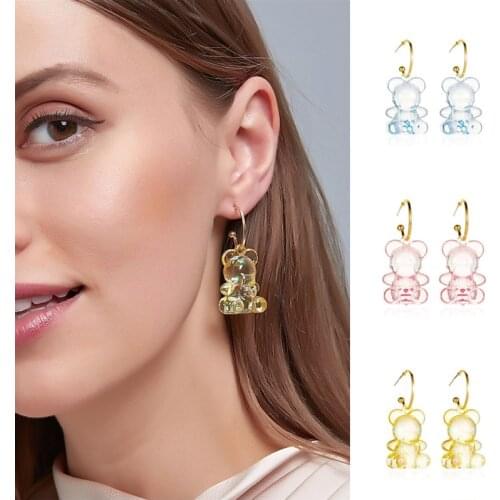 Fashion Cartoon Bear Shaped Pendant Earrings For Women Girls Cute Animal Charms Resin Stud Ear Jewelry Birthday Gifts