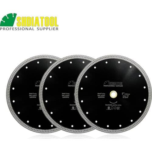 SHDIATOOL 3pcs Dia 9" Hot pressed sintered Mesh Turbo Diamond Saw blade 230mm Dry or Wet Cutting Disc Wheel For Ceramic Tile