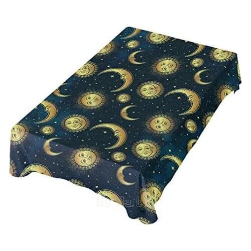 Golden Moon Sun And Stars Night Sky Tablecloth Wrinkle Resistant Table Kitchen Party