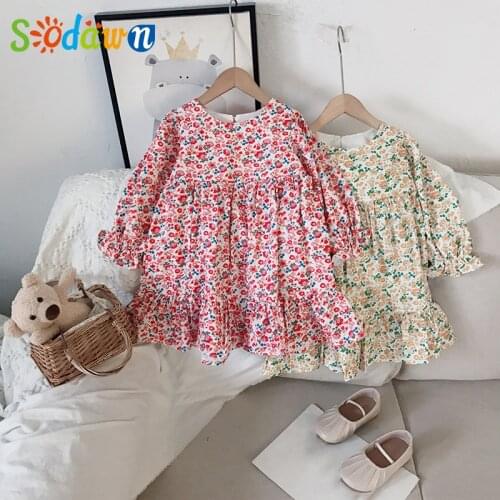 SodawnGirls Floral Dress Spring New Korean Edition Fashion Princess Dress With Bubble Sleeves