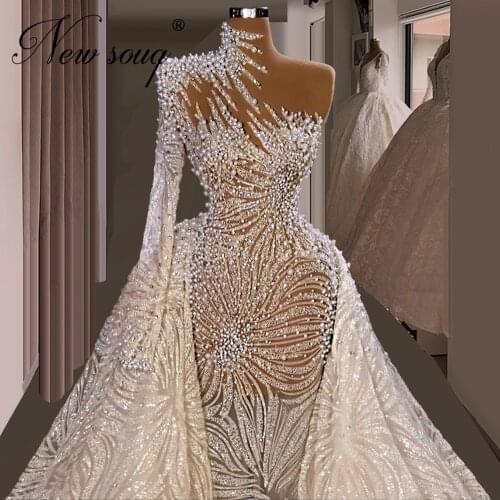 Haute Dubai Pearls Evening Dresses For Weddings 2021 Plus Size Diamond Prom Dress Middle East Customized Vestidos Celebrity Gown