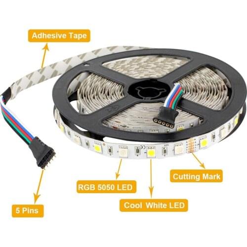 SMD 5050 RGB LED Strip Waterproof 5M 300LED DC 12V 24V CCT RGBCCT RGBW RGB+WW WHITE WARM WHITE Fita LED Light Strips Flexible 5m