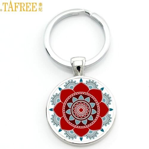 TAFREE 2017 new mandala flower of life keychain classic budddhist sacred geometry women key chain holder for car bag CT323