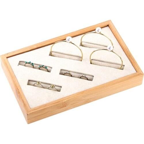 1 Pcs 6 Grids Bamboo Beige Velvet Jewelry Rings Thin Bracelet Storage Showcares Jewelry Display Organizer Tray