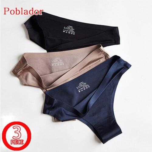 3Pcs/lot Sexy Womens Silk Sport Panties Underwear Seamless Solid Thongs Low Waist Soft Comfort Breathable Lady Lingerie T-Back