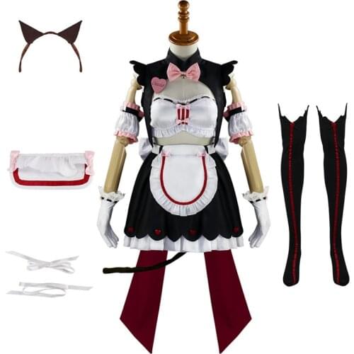 NEKOPARA Cosplay Queen Maid Uniform Chocola and Vanilla Cute Girl Dress Red and Blue Costume Cat Ear Costume Bow Tie Headwear
