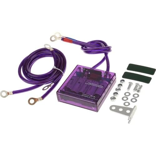 Universal Car Fuel Saver Voltage Stabilizer Regulator with Grounding Earth Cables Kit Purple