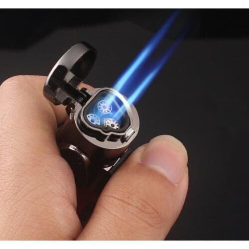 Windproof Triple Jet Flame Torch Cigar Lighter Refillable Butane Gas Cigarette Cigar Lighter Windproof with Keychain